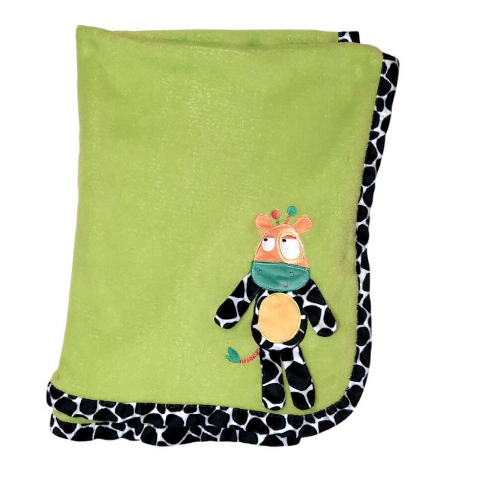 Nuby 3D Giraffe Cow Baby Green Security Lovey Blanket 38" X 31"